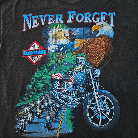 Vintage 90's Easyriders Hollywood Motorcycle Magazine Never Forge T Shirt XXL - Picture 2 of 8